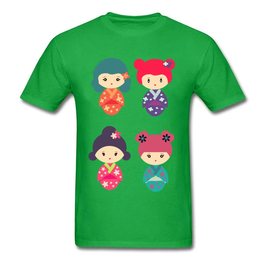 Kokeshi Design Short Sleeve Tops Shirts Lovers Day O Neck 100% Cotton Fabric Men T Shirts Design Sweatshirts Slim Fit Kokeshi green