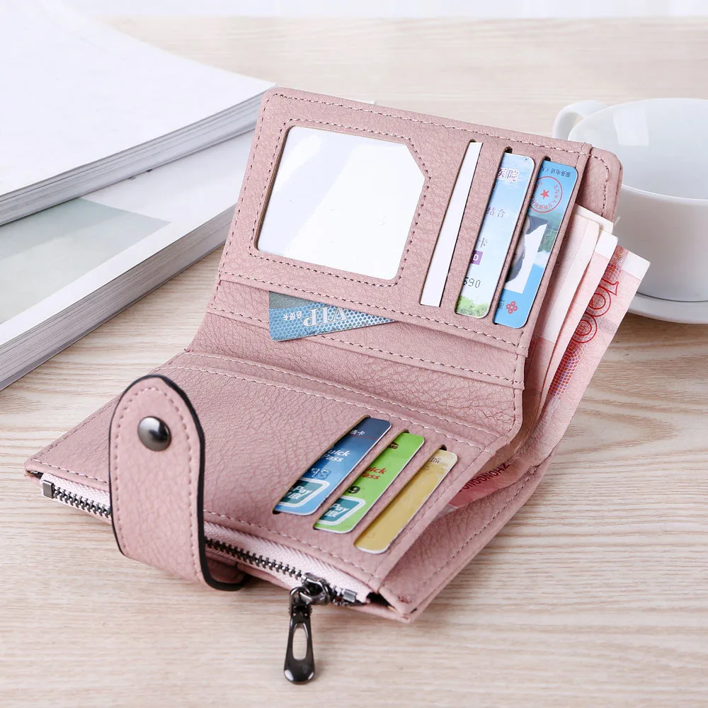 Women Simple Retro Rivets Short Wallet Zipper& Hasp Durable Money Clip Credit Card Wallet Monederos Para Mujer#BL5