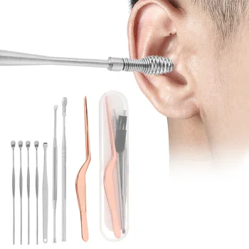

9 pcs/set Stainless Steel Ear Pick Earpick Earwax Curette Remover Ear Cleaner Spoon Spiral Ear Clean Ear Care Portable Tool Kit