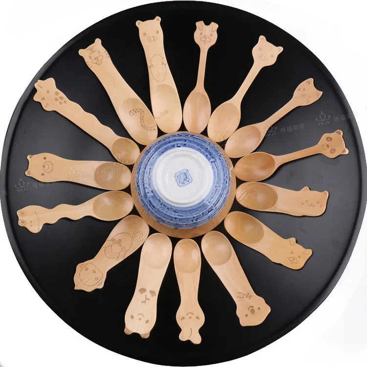 

10pcs personalized cute kids creative mini Wooden Spoons bulk animal designs tableware ice cream rice soup ladle scoop kitchen