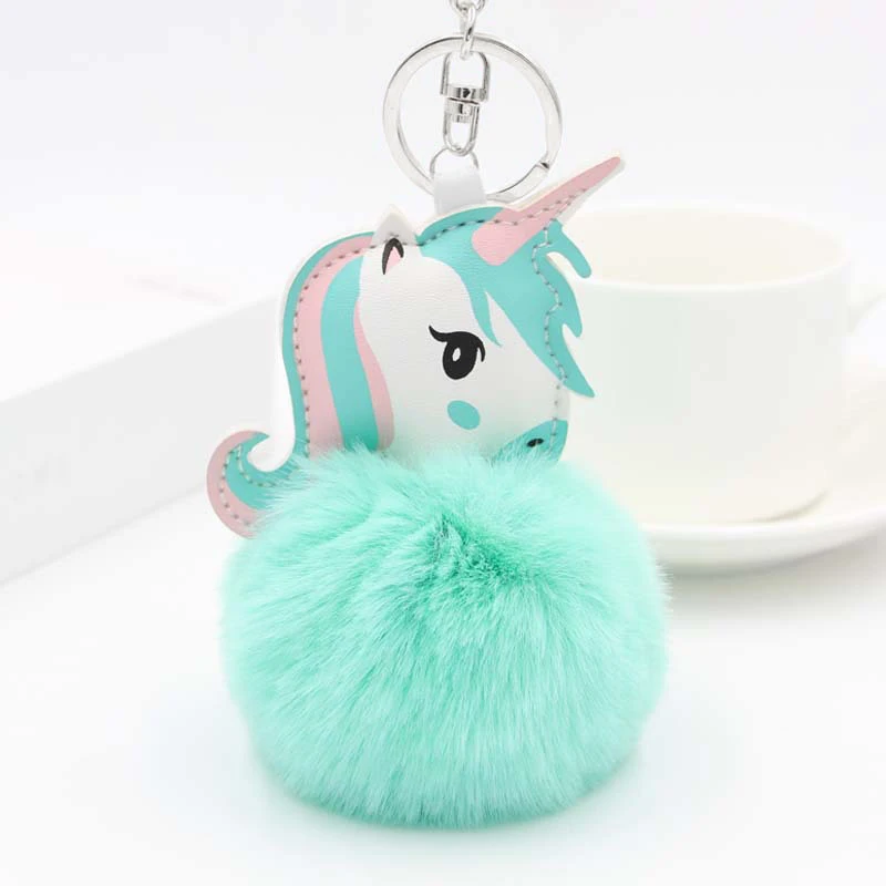 

New Creative Cute Fluffy Fur Unicorn Keychain Faux Rabbit Fur Ball Pom Pom Horse Key Chains Bag Charms Trinket Car Key Ring Gift