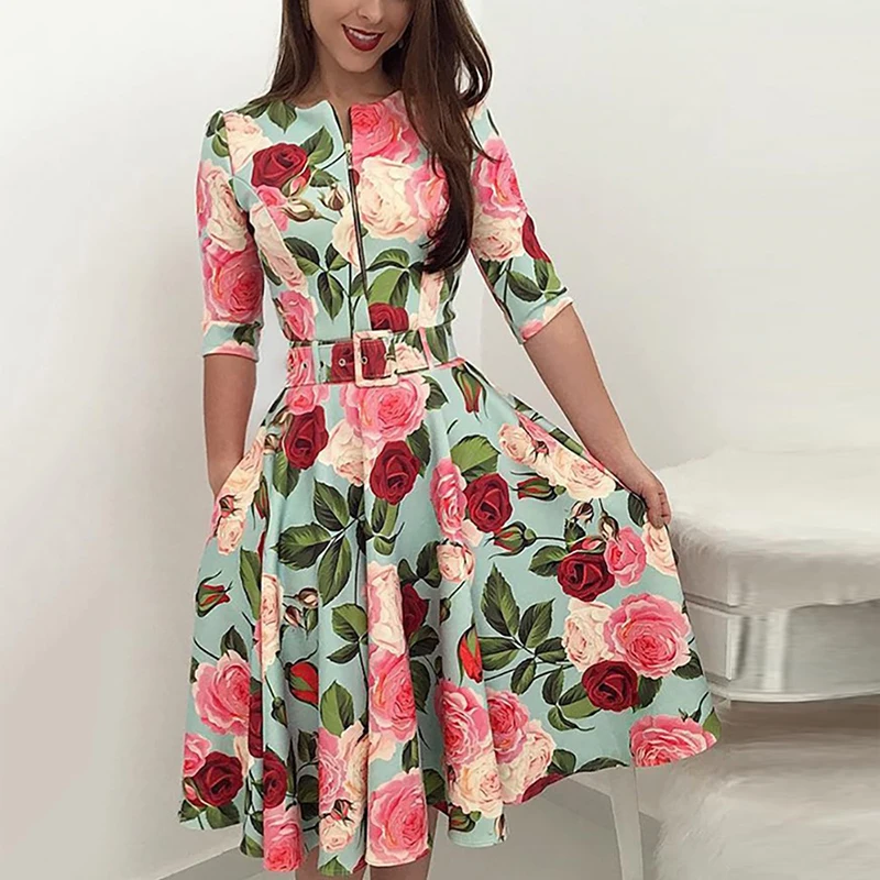 

Women Dress Ladies Floral Print Casual Swing Beauty Club wear Party Cocktails