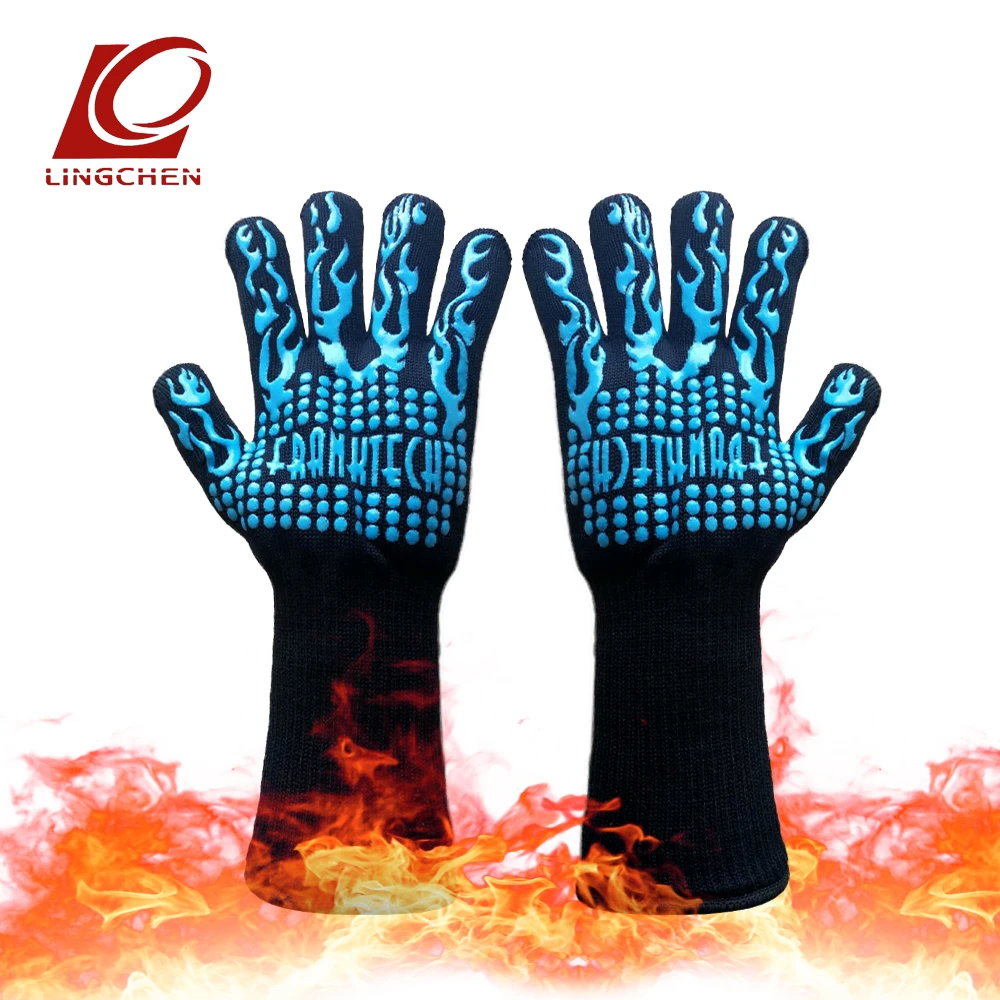 Heat resistant flame retardant gloves Blue anti skid silicone Aramid