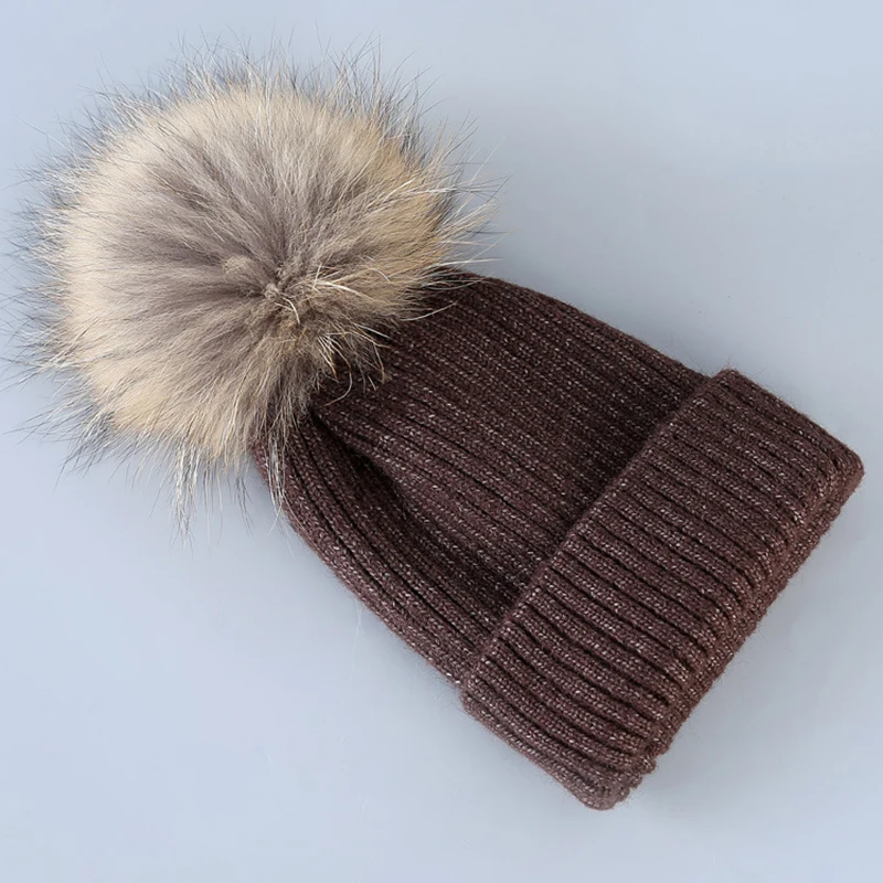 Winter Knitted Beanie fur Pom pom Hat Female bonnet Winter Hat For Women Cotton Warm Caps Ladies Thick Pompom Skullies Beanies