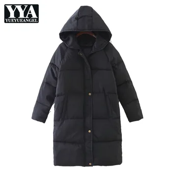 

New Winter Womens Thick Warm Parka Fashion Long Hooded Outerwear Casual Loose Fit Overcoat Parkas Female Plus Size Black Grey