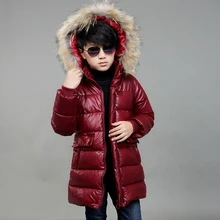 2017 New Girls Boys Winter Warm PU Down Jackets Kids Fur Hooded Casual Children Snow Outerwear Faux Leather Winter Long Coats