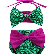 2 предмета в комплекте Русалка Купальники для малышек для маленьких девочек с бантом комплект бикини Холтер Купальники для малышек купальный костюм 0-24 м