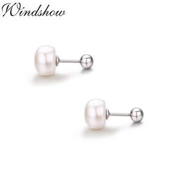 

Bread-type White Pearl 925 Sterling Silver Screw Back Stud Earrings For Women Girls Kids Piercing Jewelry Orecchini Aros Aretes