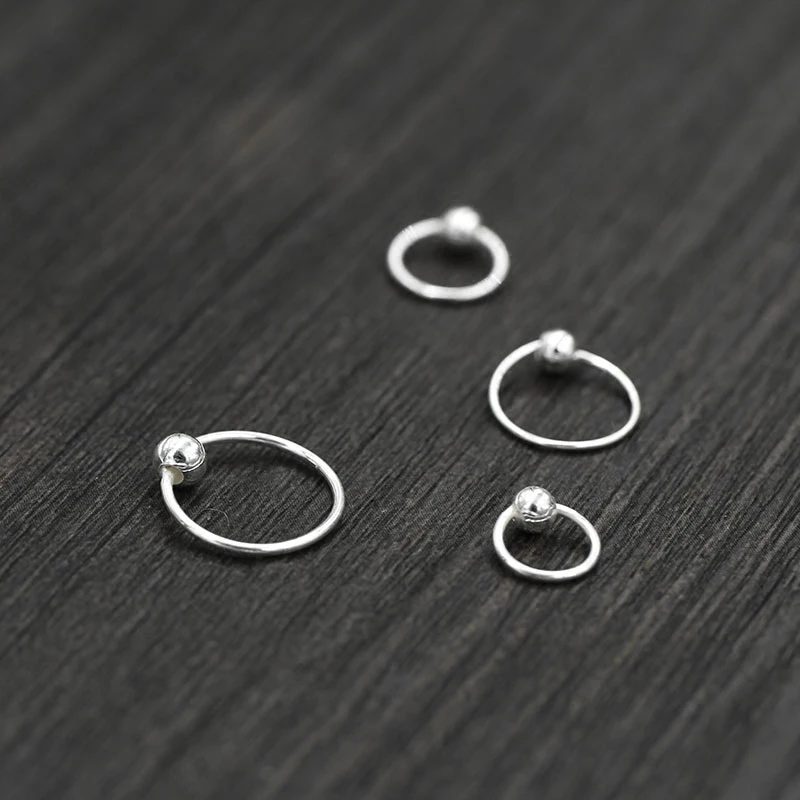 925 Sterling Silver Huggie Hoop Endless Nose Ring Earrings 6/8/10/12mm A1038