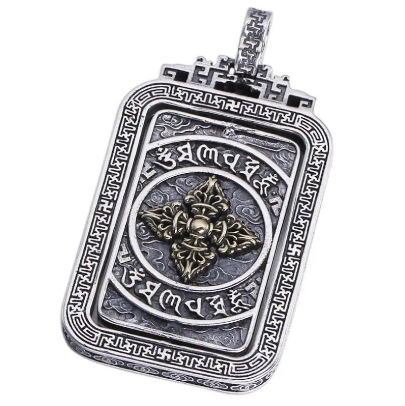 

925 Sterling Silver Jewelry Square six-word Mantra Religous Pendant (FGL)
