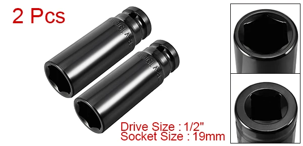 uxcell New Arrival 2pcs 13mm 17mm 19mm 1/2-inch Drive 6-Point Deep Impact Socket for DIY Hand-making Cr-V Steel - Цвет: 19mm