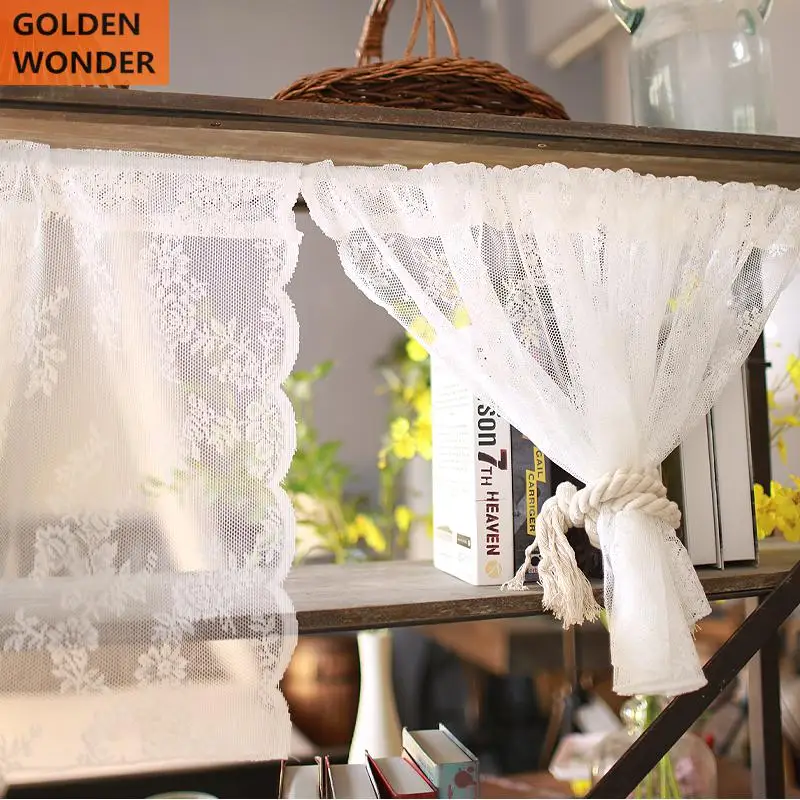 

Mediterranean Pastoral Nordic Half Door Curtain Cabinet Dust proof White Lace Home Decoration Coffee Curtains