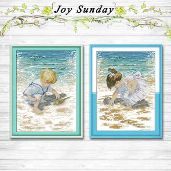 

The little boy on the beach shells Patterns 14CT 11CT Counted Cross Stitch Sets Chinese Cross stitch Kits Embroidery Needlework