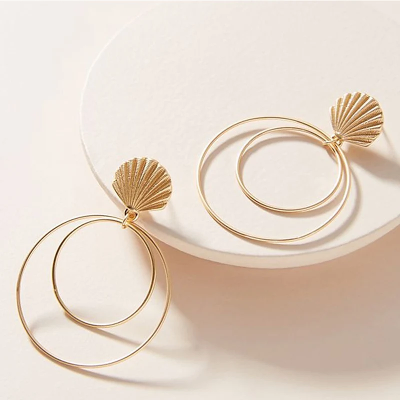 

Minimalist Golden Round with Shell Multiple circles Earrings for Women Female Ethnic Engagement Wedding Jewelry Accessories Gift
