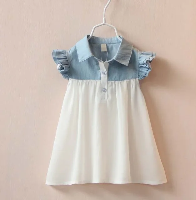 2016 New Baby Girl Clothes Chiffon Patchwork Girl Denim Dresses Cute