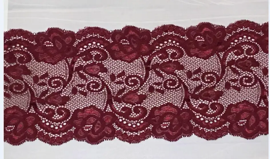 2yards/lot 14cm wide red wine burgundy floral style elastic stretch