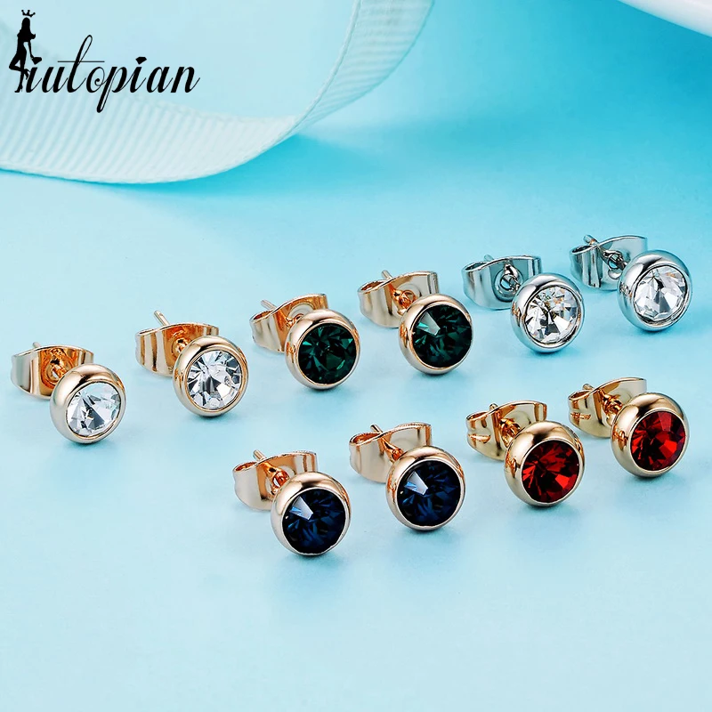 

Iutopian Classic 12 Colors Crystal Stud Earrings Brincos With Environmental Alloy Anti-Allergy Dropship #RG81718