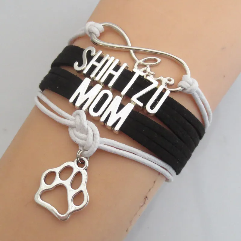 

Infinity Dog breed charm bracelet shih tzu Bracelet shih tzu mom dog Bracelet Red Black Blue white leather bracelet & bangle
