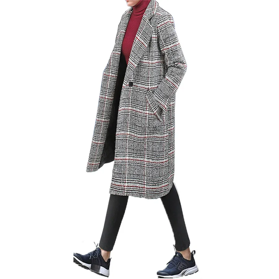 Hodisytian Winter Fashion Women Check Wool Blends Coat Casual Cotton Long Thick Cardigan Female Cashmere Overcoat Plus Size 4XL Hodisytian Winter Fashion Women Check Wool Blends Coat Casual Cotton Long Thick Cardigan Female Cashmere Overcoat Plus Size 4XL