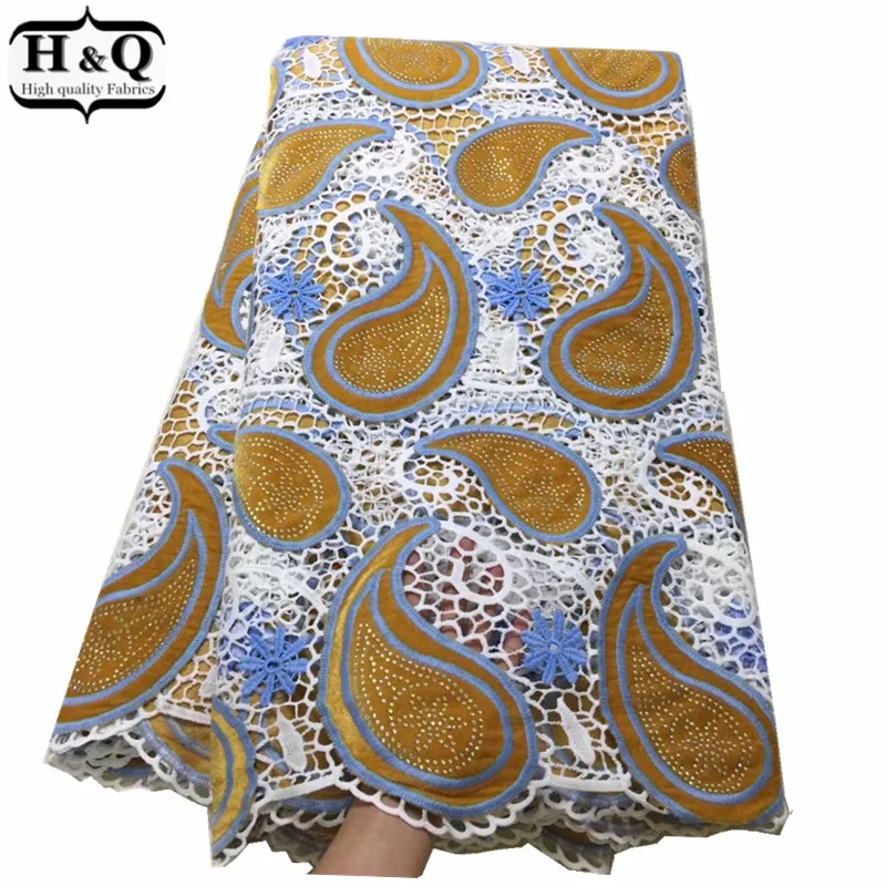 

African Lace With Stones 5 Yards/Piece Velvet Embroidery High Quality Nigerian Guipure Lace Fabric For Beautiful Wedding Clothes