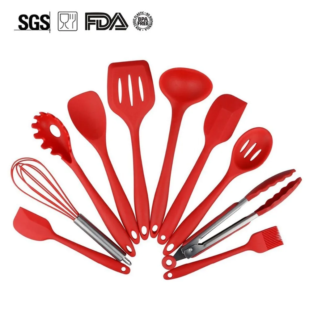 Silicone Kitchen Utensils, 10 Piece Cooking Utensil Set Spatula, Spoon,
Ladle, Spaghetti Server, Slotted Turner. Cooking Tools