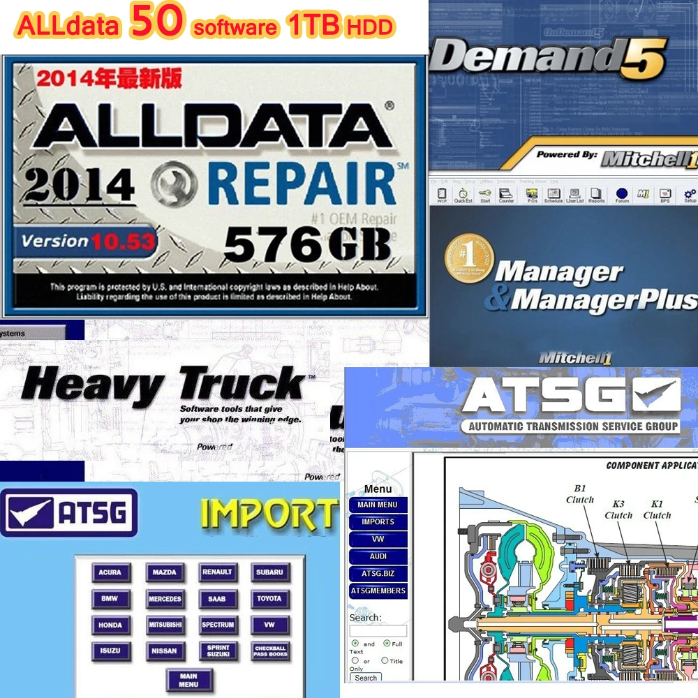  50 softwares en Alldata 1053 conjunto completo de datos de Reparación Automotriz & Mitchell Ondeman