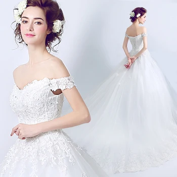 

2017 new stock plus size women bridal gown wedding dress big large long tail train lace organza white sweetheart romantic 3308