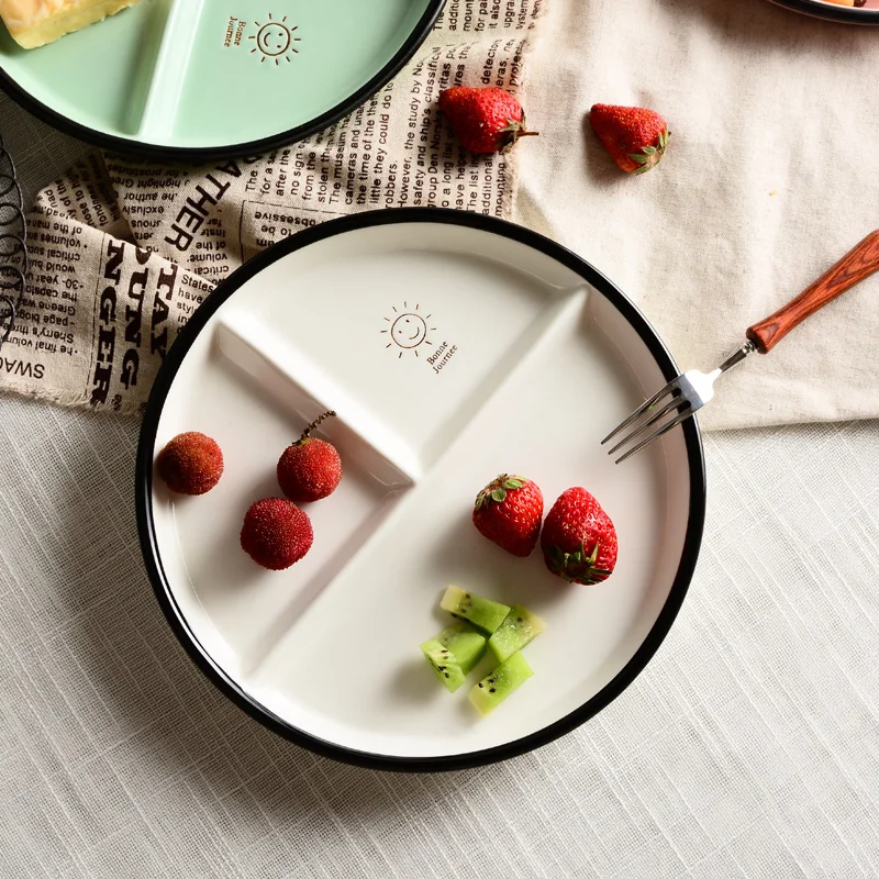 

2019 Hot 8 Inch Household Ceramic Dish Tableware Breakfast Plate for Creative Salad Smiling Face Dinner Sets Round Solid