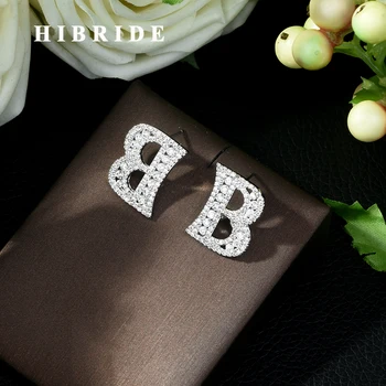 

HIBRIDE Mini A-Z Pendientes Iniciales Letter Earrings Cute Silver Color Jewelry Creative Gifts for Women Girls Earring E-458