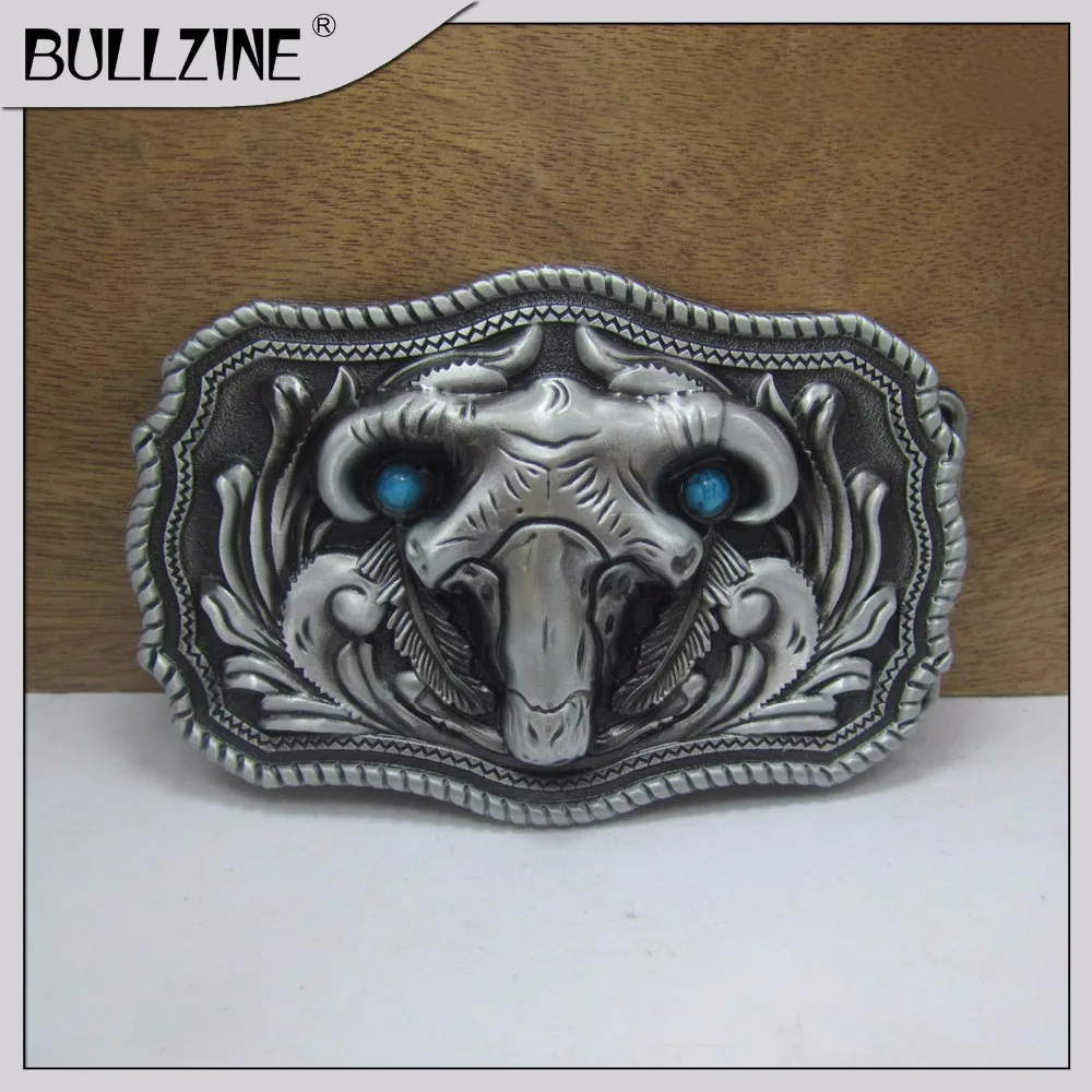 

The Bullzine fashion sheep head cool belt buckle with pewter finish FP-03629 for 4cm width snap on belt