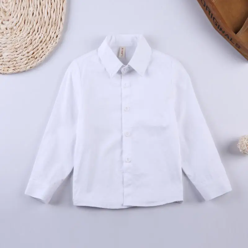 Нарядная одежда для маленьких джентльменов на свадебную вечеринку Детские рубашки белая хлопковая школьная рубашка с длинными рукавами для мальчиков топы JW3195 - Цвет: solid white shirt