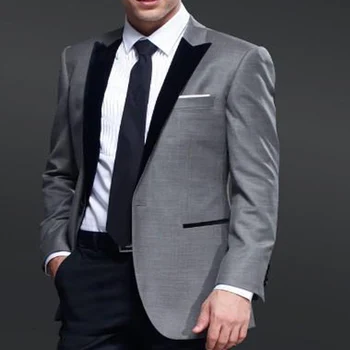

Gray Business Slim Fit Men Suit for Groom Wear Black Peaked Lapel Classic Fit Wedding Groomsmen Tuxedos (Jacket +Pants)