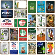 World Beers металлические знаки ледяная холодная перони Nastro Azzurro Винтаж Плакат Бар Декоративная Тарелка настенная живопись доска домашний декор