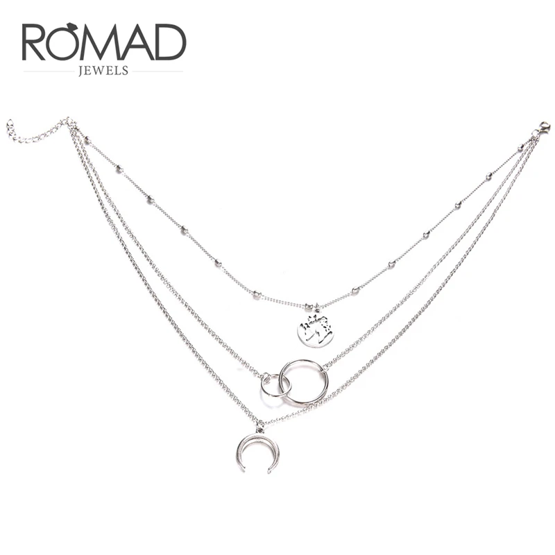 

ROMAD Multi-layer Retro Moon World Map Circle Pendant Necklace Silver Color Necklace Party Charm Jewelry Gifts R4