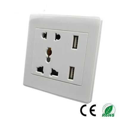 Double Wall 13A Socket Plug Power Outlet 2 Gang 2 USB Port Electrical Plate