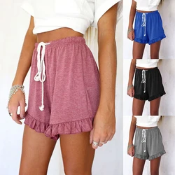Fashion Ruffle Hem Belted Women Shorts Casual Loose Solid Shorts Cotton Linen Short Pants Women High Waist Summer Fashion Ruffle Hem Belted Women Shorts Casual Loose Solid Shorts Cotton Linen Short Pants Women High Waist Summer