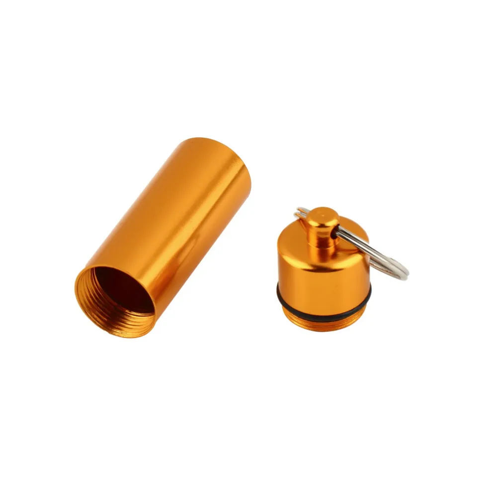 

Hot Selling Pill Box optional Keychain WaterProof Silvery Aluminum Drug Case Bottle Holder Container