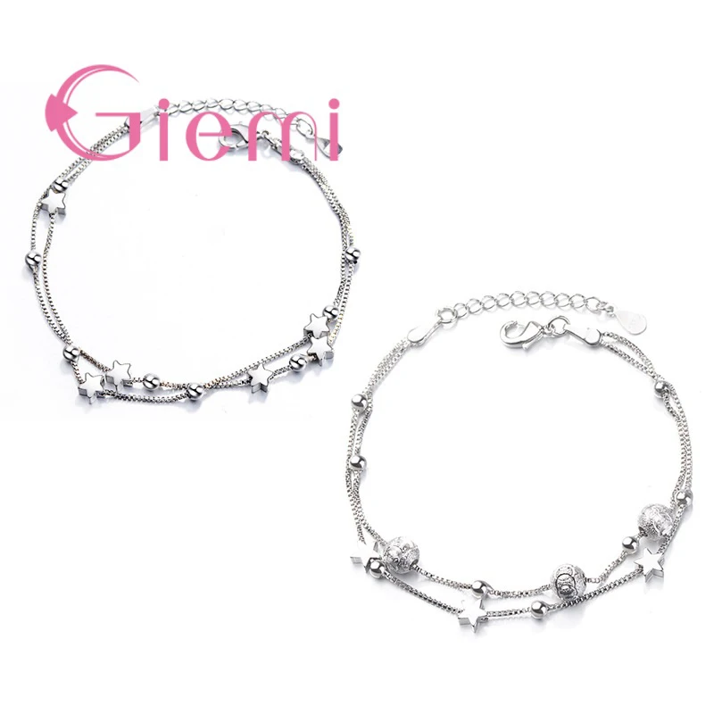 

Double Layer Stars Beads Link Chain Bracelet Lovely Shiny 925 Silver Bangles for Women Fashion Valentine's Day Gift