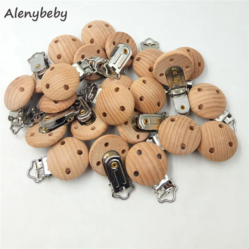 나무 젖꼭지 클립 라운드 인쇄 패턴 젖꼭지 체인에 대 한 나무 클립 매력 Teether 장난감 Diy 더미 클립 홀더 체인