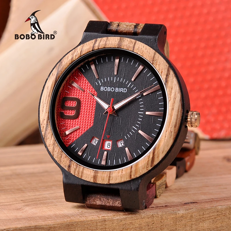 BOBO BIRD New Timepieces Mens Wooden Watch Auto Date Luxury Quartz Wristwatches relogio masculino C-Q13-1 Drop Shipping
