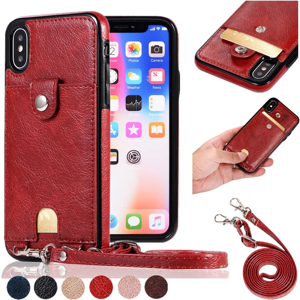 

Crossbody Chain Case For iPhone XR Xs Max X 6 6s 7 8 plus Case PU Leather Card Slot Wallet Shockproof iphone xs max x back cases