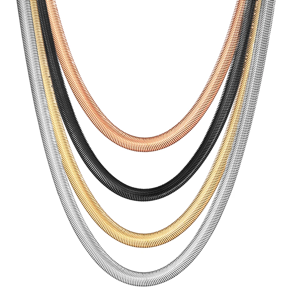 6 мм плоским змея цепи Цепочки и ожерелья Wo Для мужчин s Для мужчин; Цвет серебристый, золотой черный Цвет Jewelry Нержавеющая сталь елочка цепи 20/24/28 дюймов