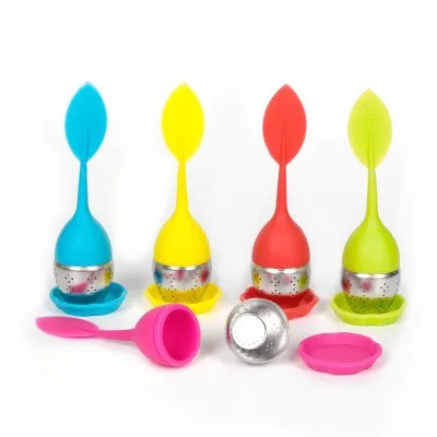 

Sweet Leaf Silicone Tea Infuser Reusable Strainer with Drop Tray Novelty Tea Ball Herbal Spice Filter Tea Tool random color