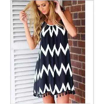 

Fashion Women's Summer Wave Backless Slip Dress Loose Short Tassel Beach Sexy Sling Dress