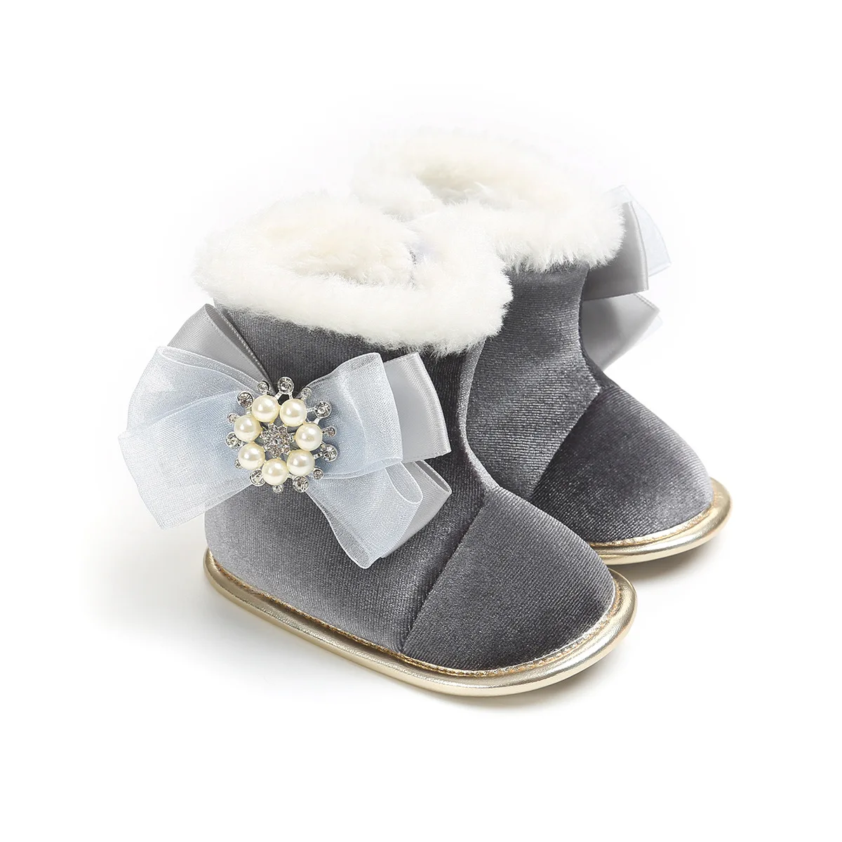 Зимние детские ботинки с бантиком-бабочкой для новорожденных; Теплая обувь для малышей; хлопковые зимние ботинки для маленьких девочек