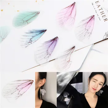 

2017 new style pcs/lot color printing cartoon simulation wings shape handmade gauze fashion charms diy jewelry earring pendants
