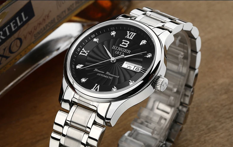 Новые мужские часы люксовый бренд Binger световой Кварцевые наручные часы полностью из нержавеющей стали Водонепроницаемый Золотой Цвет Часы B603B-5