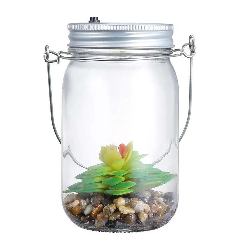 Artificial Succulents Solar Light Mason Jar Lights Bottle Nightlight Patio Outdoor Night Lamp Luces Led Decoracion 40JUL0108