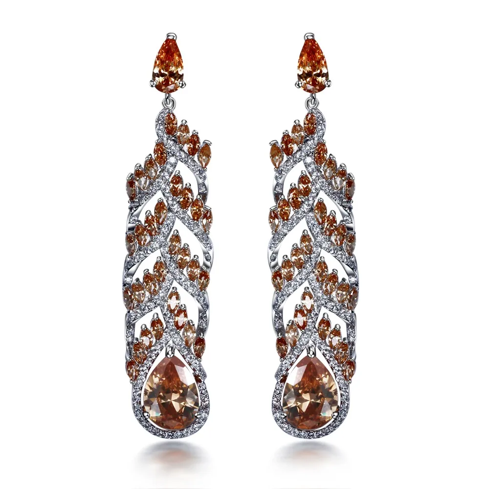 67mm Long dangle earring piercing Montana/Green/Red/Champagne/Clear CZ brincos de festa boucles d'oreille Big Earrings for women