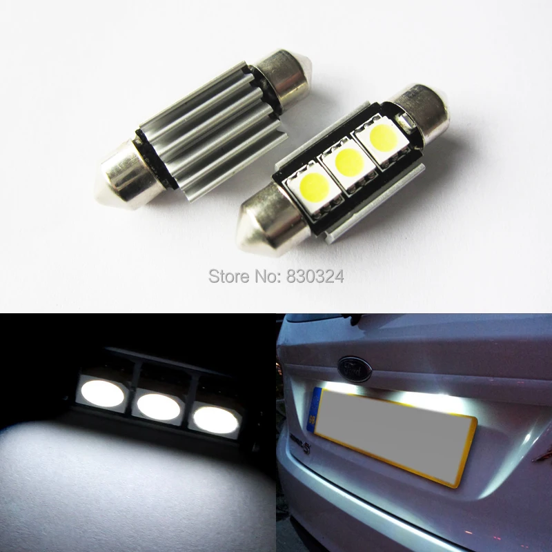 For Ford Focus C MAX LED License Number Plate Light Bulb C5W Canbus Xenon White 39mm 3 LEDin